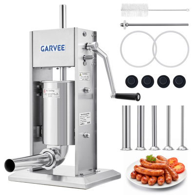 11LB/5L Manual Sausage Stuffer, 2-Speed Gear, Stainless Steel, 5 Filling Tubes, Cleaning Kit for Home, Commercial