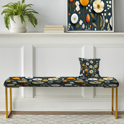 Floral Upholstered Gold Bench