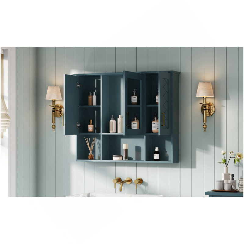 Armoire à pharmacie murale 35 po 2 en 1 avec tablettes réglables et portes à fermeture douce, miroir haute définition avec rangement pour meuble-lavabo de salle de bain
