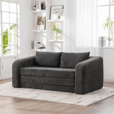 Canapé-lit escamotable pliable 71 po 2-en-1 avec accoudoirs et coussins de dossier, canapé-lit convertible en chenille désossée, avec matelas pour lit, canapé-lit, salon, chambre d'amis, dortoir, gris