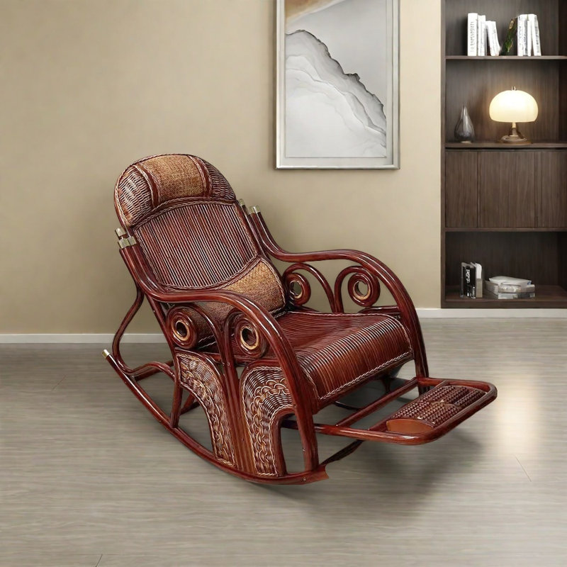 Chaise berçante en rotin à double coussin, Brun-roux