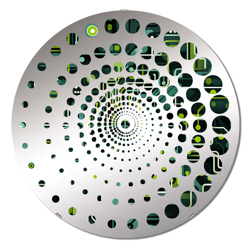 Green Techno Fusion Maze - Spiral Circle Wall Mirror, 31.4" x 31.4"