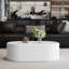 Table basse ovale cachée avec rangement - plateau en verre trempé certifié 3C et cuir recouvert de cuir de qualité supérieure, table basse moderne pour le salon-131255163