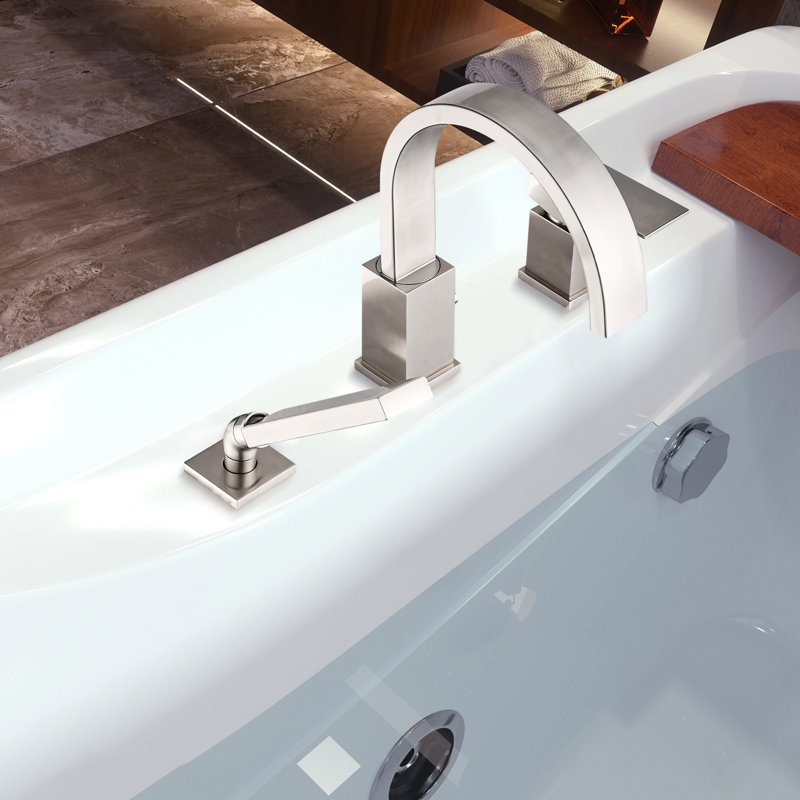 Deck Mount Bathroom Waterfall Roman Tub Faucet With Hand Shower, Brushed Nickel