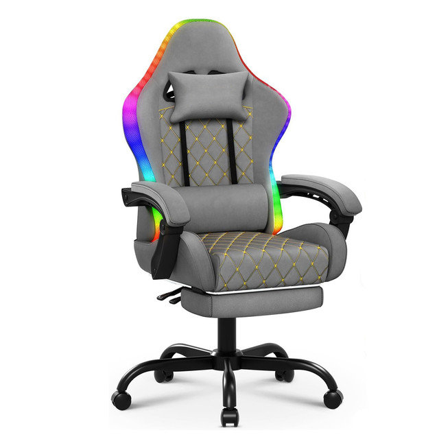 High Back LED Game Chair with Headrest and Lumbar Cushion