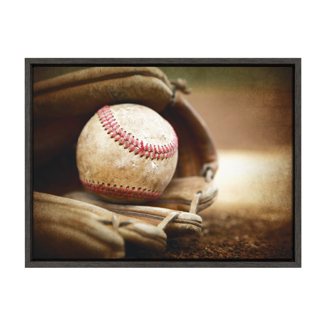 Baseball Glove at Home Plate by Saint and Sailor Studios Framed Canvas Wall Art Print Harriet Bee