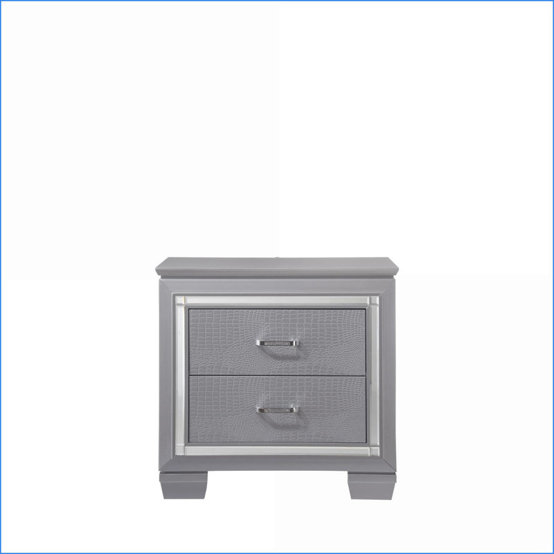 Modern 2-Drawer LED Nightstand with Beveled Mirror - Silver Finish