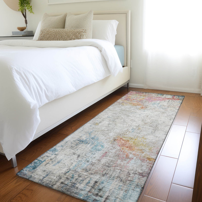Machine Washable Indoor/Outdoor Christain ACN1232 Teal Rug, Runner 2'3" x 7'6"
