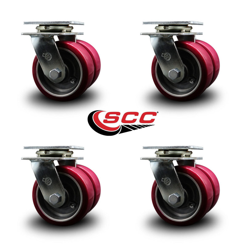 Ensemble de roulettes pivotantes 5 pouces en poly sur roues en aluminium avec roulements à billes SCC