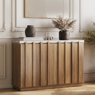 47" Modern Buffet Sideboard with Faux Marble Top, Camel