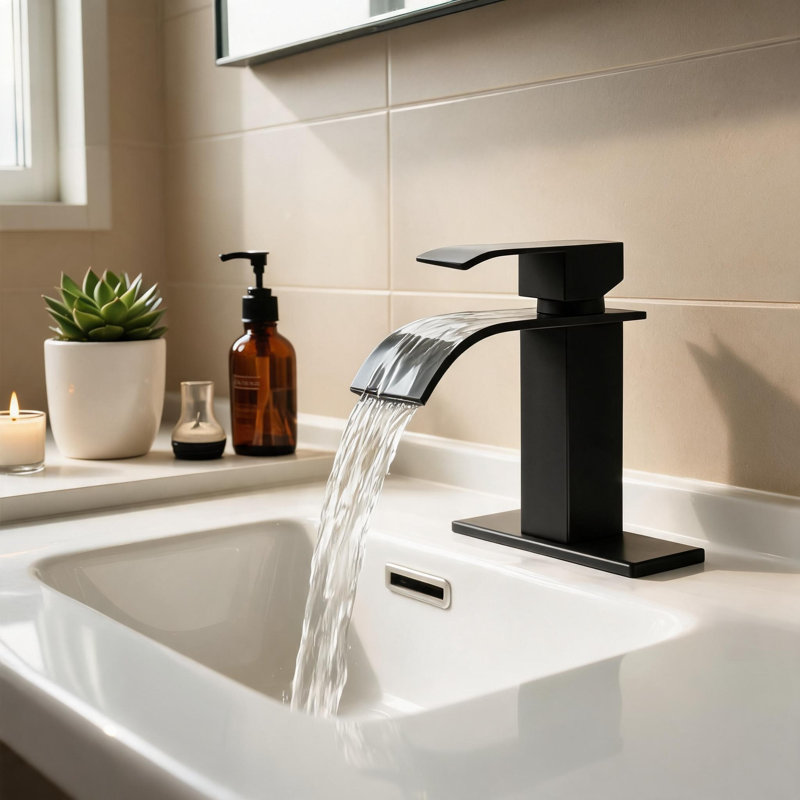Robinet de lavabo de salle de bain à poignée simple en acier inoxydable noir mat avec flux laminaire
