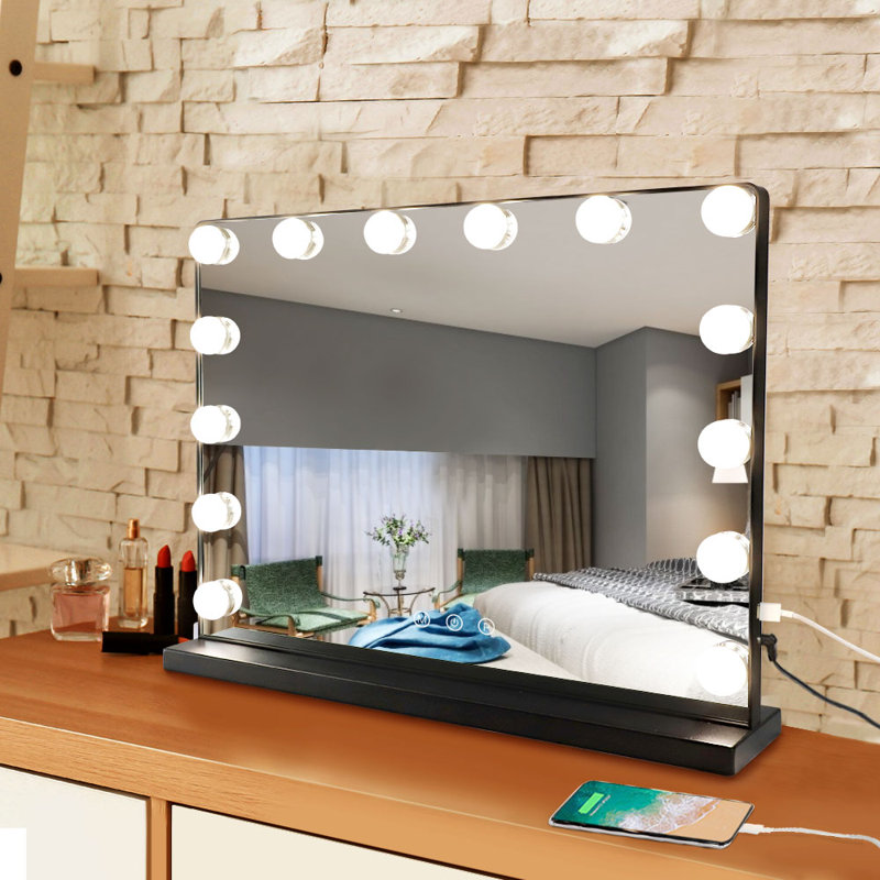 Miroir grossissant de maquillage / rasage Thatch 14/15 lumières, 15,75 po x 4,72 po, Noir