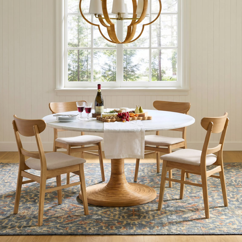 Cambrielle Mid-Century Modern Upholstered Dining Chairs with Rubberwood Frame and Padded Seat, 4, Light Beige/Natural Oak