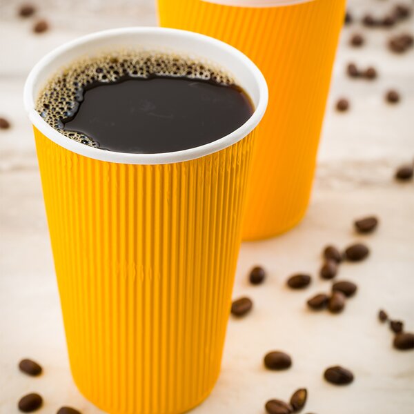 Restaurantware Insulated Paper Coffee Cups - Ripple Wall - Yellow - 16 oz - 500ct Box - Matching Lids Sold separately: RWA0360B, RWA0360W, RWA0328LG
