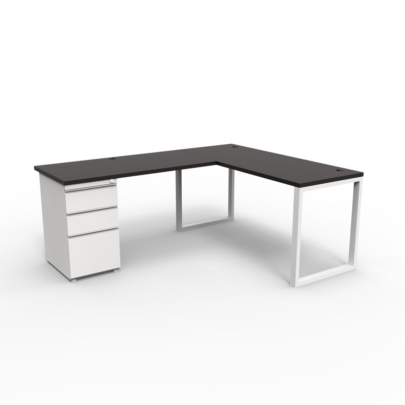 The City, Modern L-Shaped Office Desk for Office and Home, Espresso Top with White Frame, Espresso/White