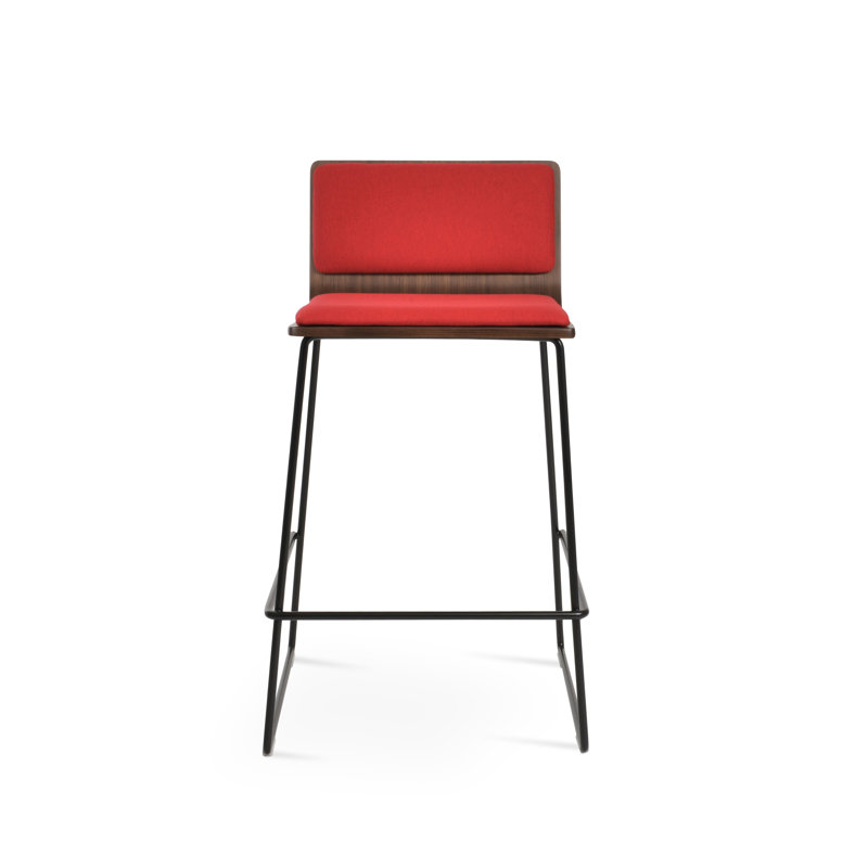 Tabourets Corona, Noir, Laine rouge, Tabouret de comptoir (siège d'une hauteur de 24 p