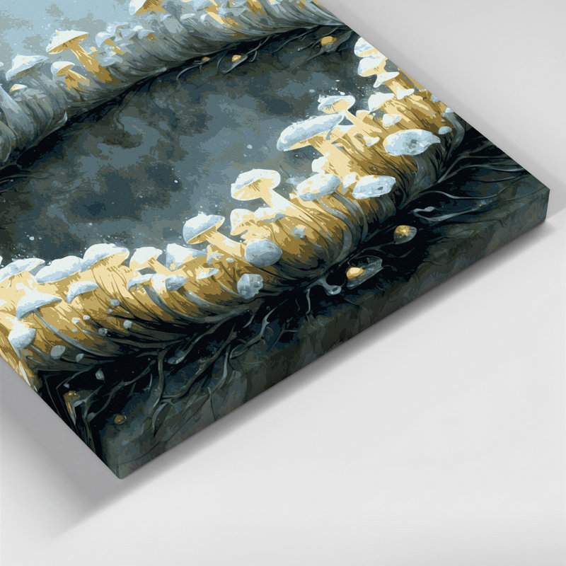 Sci Fi, anneau de fée, champignon, toile grise, art mural, H 12 po x l 12 po