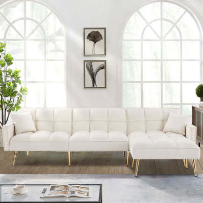 Dropati Upholstered Reversible Sectional Sofa Bed , L-Shaped Couch with Movable Ottoman For Living Room