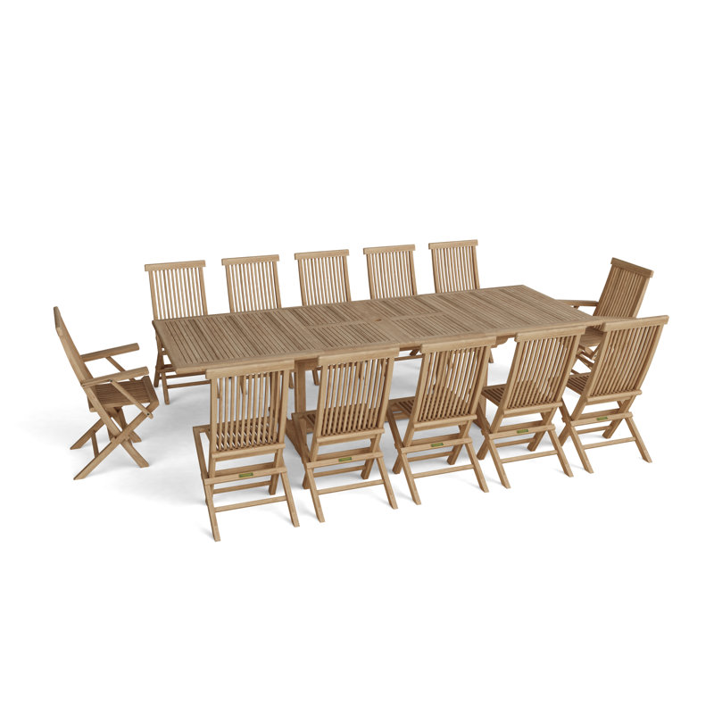 Natural Teak 13-Piece Outdoor Dining Set for 8-12 People