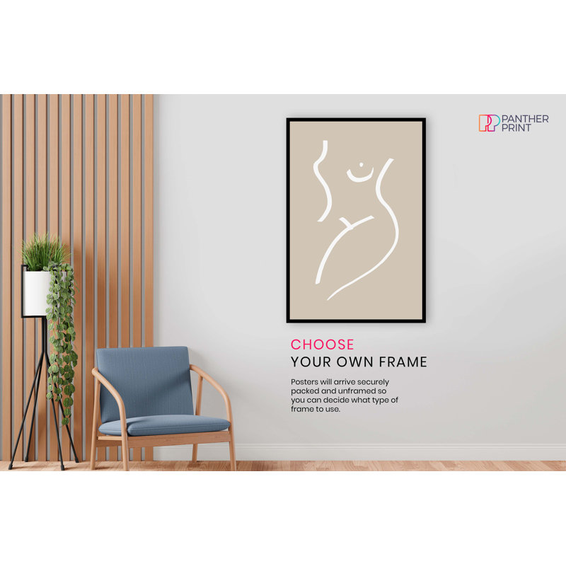 Panther Print Fine Art Prints White Line Art Woman Body Sketch Artistic Unframed Poster, Pictures For Home Walls, Bedroom, Living Room & Bathroom Decor - No Frame Print