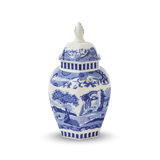 Spode Blue Italian Vase - Hexagonal & Lidded Design (Blue/White)
