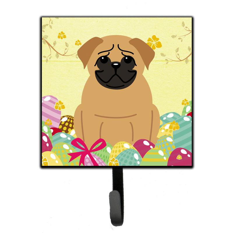 Mcelyea Metal Wall Organizer with Key Hooks, Pug, Light Grey/Yellow/Red