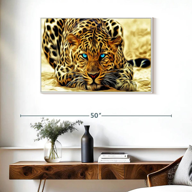 Jaguar aux yeux bleus, Cadre flottant blanc, 37 po x 25 po