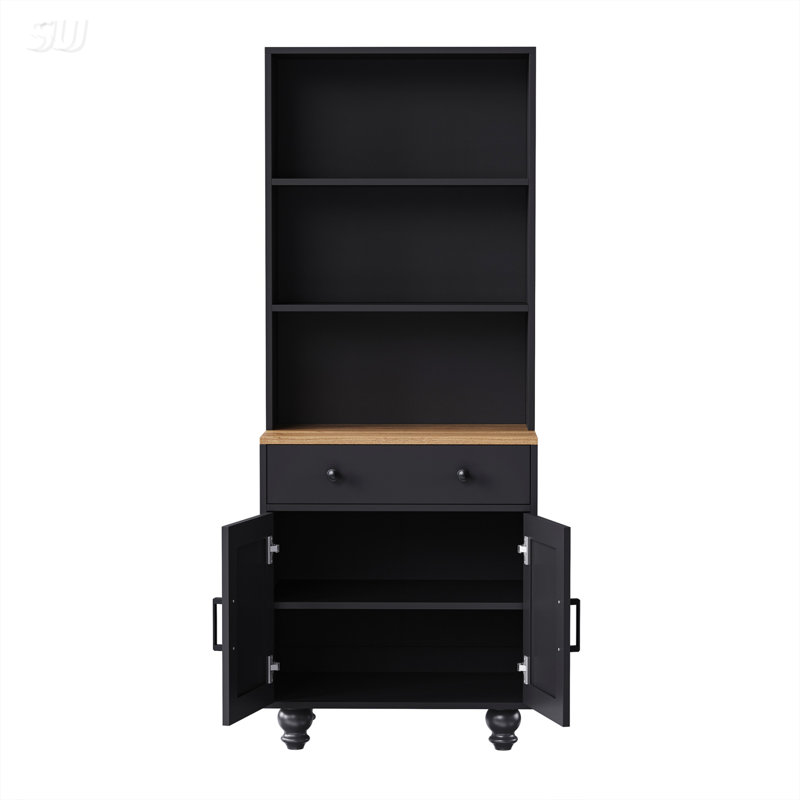 Storage Cabinet with Adjustable Shelves, 5 Tier Bookshelf with Drawer, Black