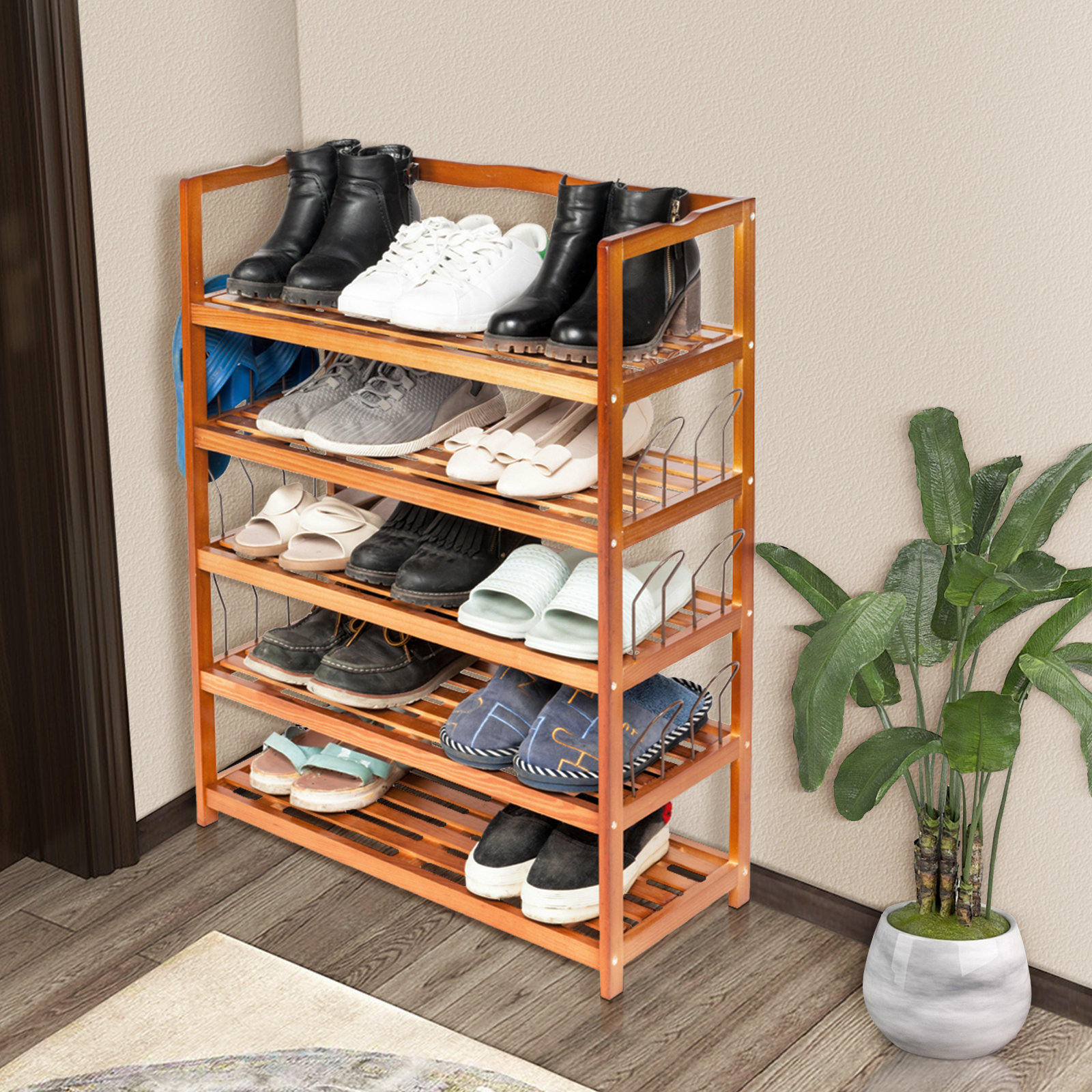 Dotted Line™ 12 Pair Stackable Solid Wood Shoe Rack & Reviews
