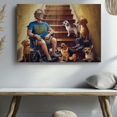 Toile, "Un homme âgé avec des lunettes et un sourire radieux", art mural confortablement dans un escalier