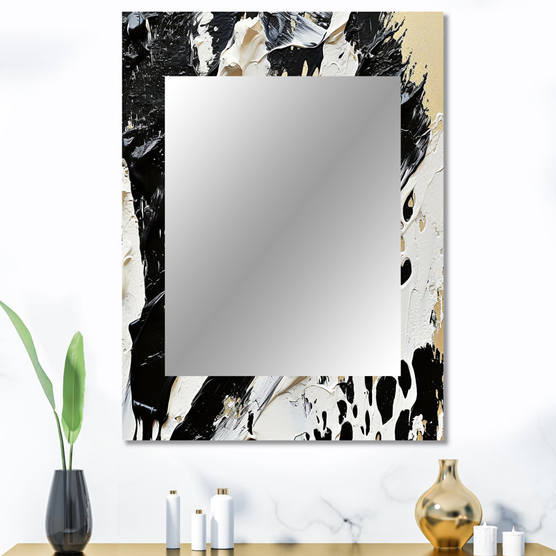 Black And White Paint Stroke Fight - Abstract Shapes Large Wall Mirror, White Decorative Mirror, Printed Metal Art, 40" x 30"