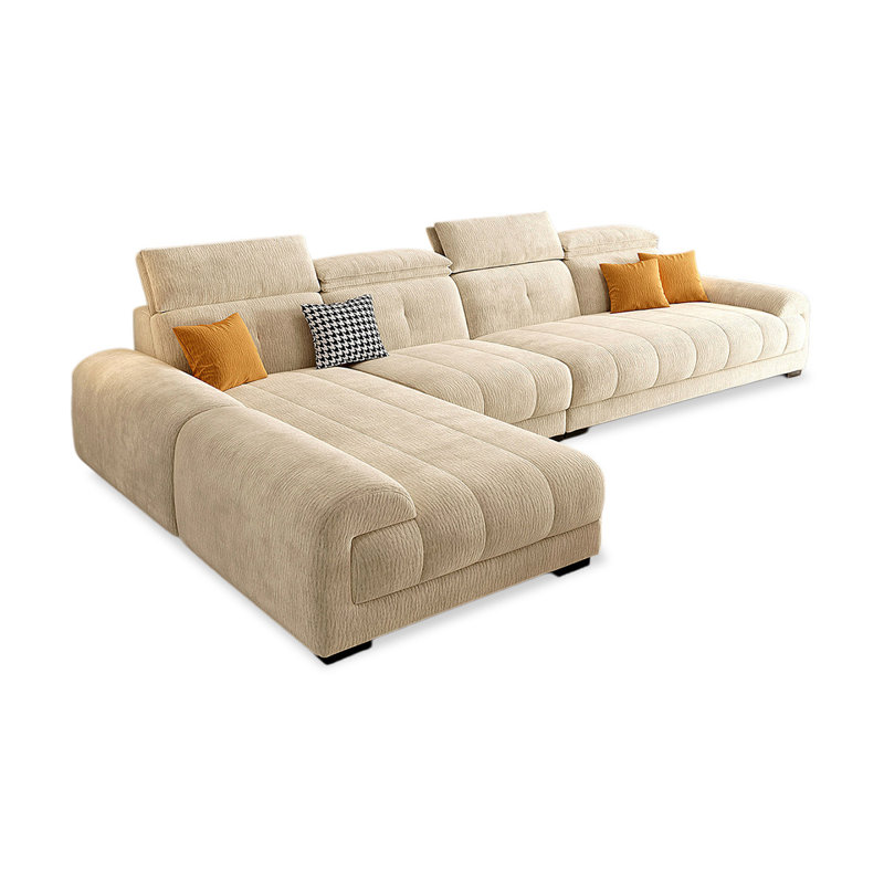 Canapé modulaire 3 pièces rembourré, Chenille crémeux / blanc, H 38,58 po x l 129,92 po x P 68,9 po, Face à la gauche
