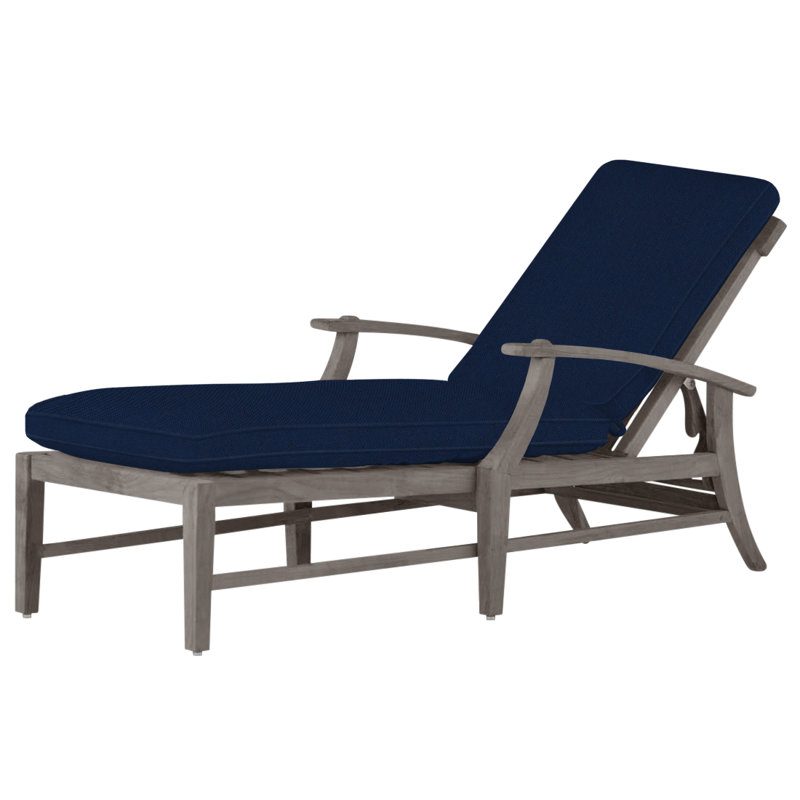 Croquet Teak Chaise Without Wheel - Oyster, Welt, Indigo Velvet, Oyster Teak