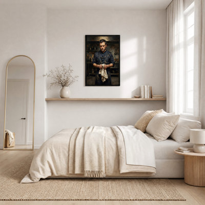 Chef in Dark Kitchen Oil Painting Canvas Wall Art