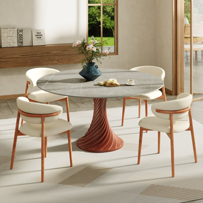 Table de salle à manger pour 4 à 8 personnes en bois massif et pierre frittée Kitchen Farmhouse