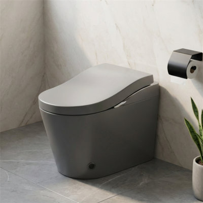 Modern Tankless One Piece Smart Toilet with Bidet, Auto Open/Close & Auto Flush, Heated Seat, Warm Water Wash & Dryer, Foam Shield, Foot Sensor, 17.5" ADA Height, Remote Control， Grey