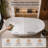 63 Inch Freestanding Solid Surface Soaking Bathtub Asymmetrical Moon Design Ergonomic Backrest Matte White Stone Resin Tub Tl1119-63mw