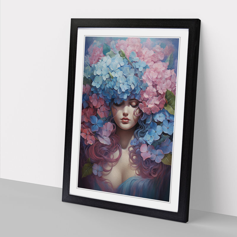 Hydrangea Symbolism - Framed Print, 64cm H x 46cm W x 2cm D, Black Framed