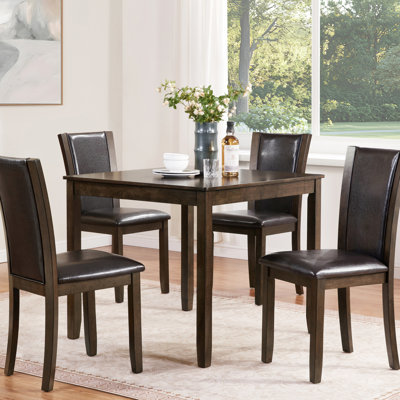 5 salles à manger en bois de noyer foncé avec chaises en cuir PU imperméables, plateau de table et pieds antidérapants faciles à assembler,