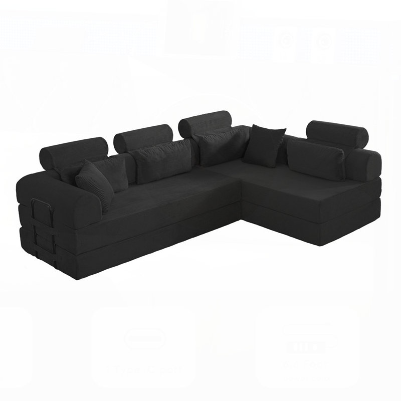 Canapé modulaire en forme de L, canapé compressé avec un style minimaliste moderne, se déplie en un lit pour une conception peu encombrante