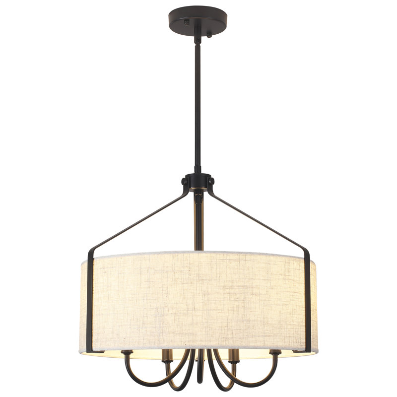 Ciriclio 5 - Light 18.35" Iron Dimmable Drum Linen Blend Chandelier With White Fabric Shade For Bedroom, Black