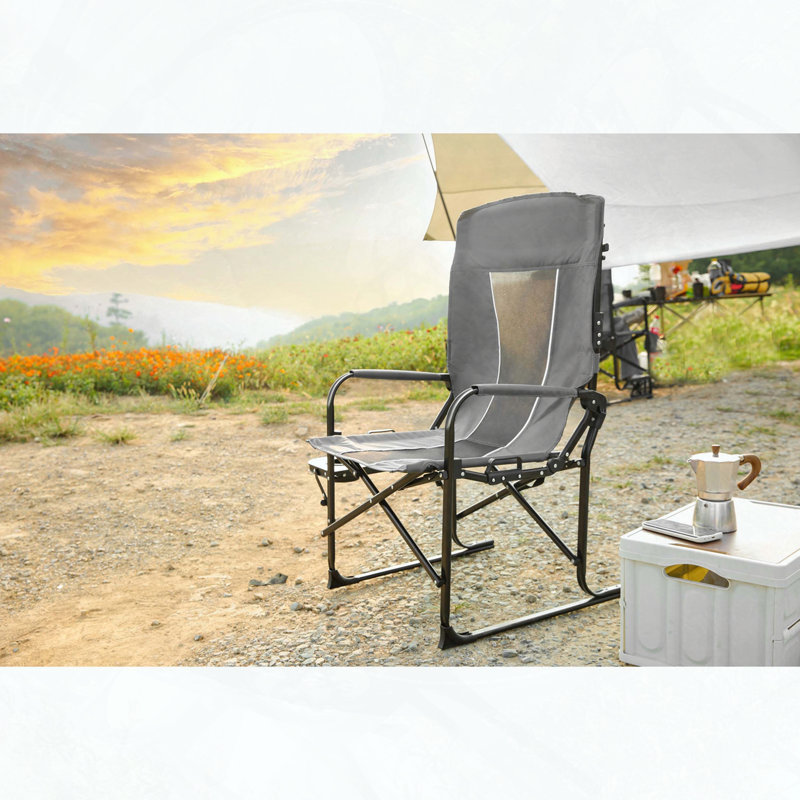 Heavy Duty Oversized Director''s Chair – Portable Folding with Side Table & Cup Holder, Grey, Gray