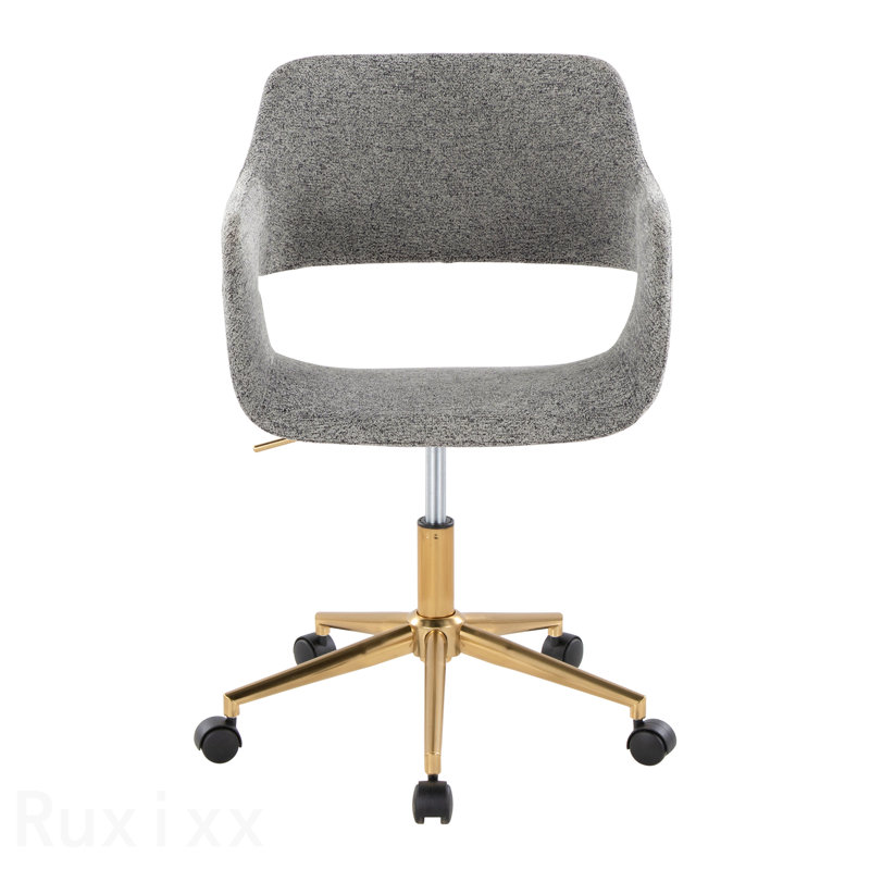 Chaise de bureau contemporaine en métal doré et tissu gris, Or, Gris