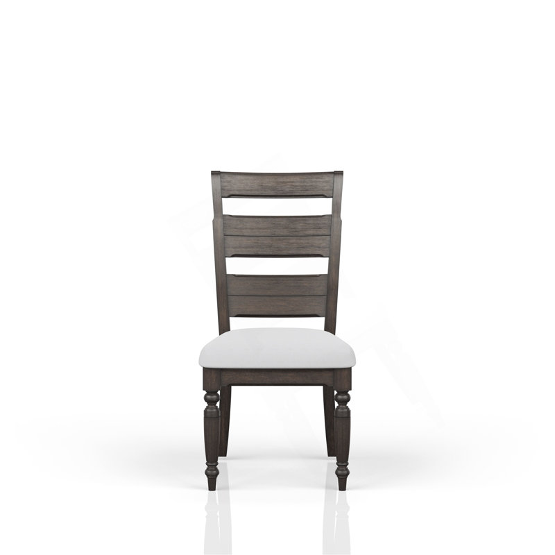 Charmante chaise d'appoint à dossier en échelle rembourrée avec un design traditionnel et une finition chocolat