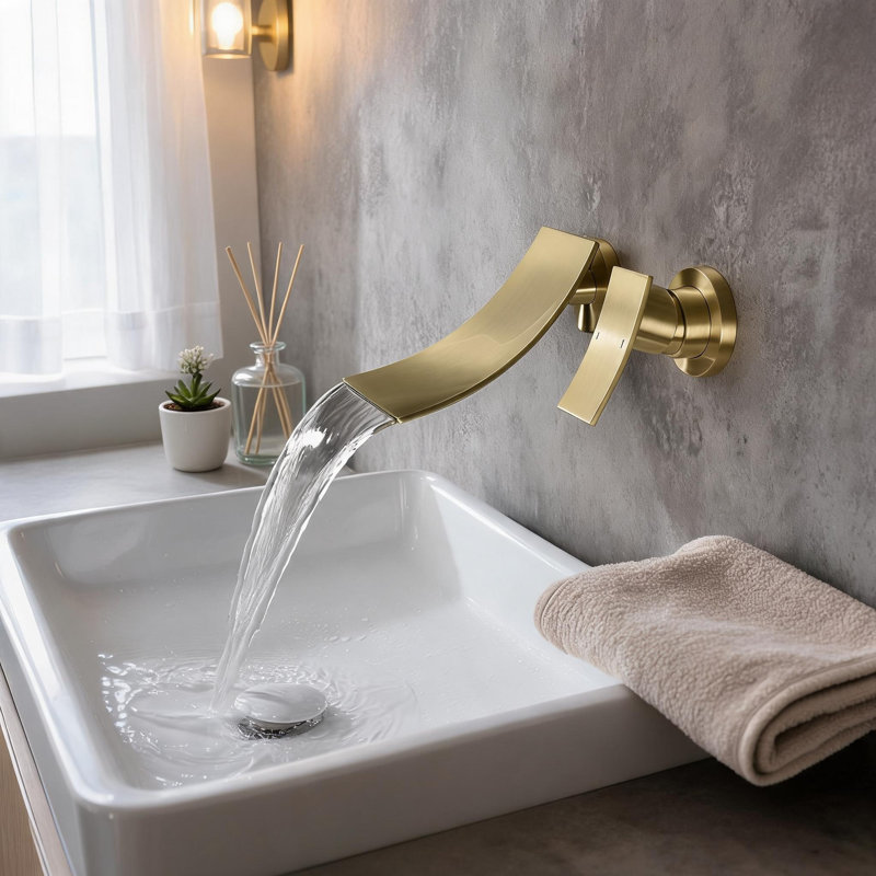 Robinet de salle de bain mural avec bec cascade et valve de contrôle de précision