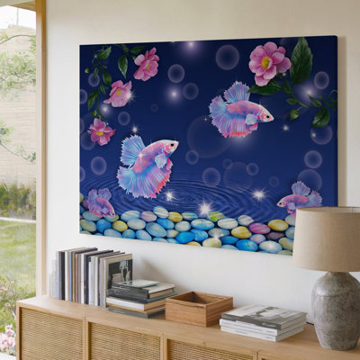 Canvas In A Serene Underwater Realm Iridescent Fish With Flowing Fins Wall Art In Vibrant Shades Of Pink And Blue Glide Effortlessly Canvas Wall Art