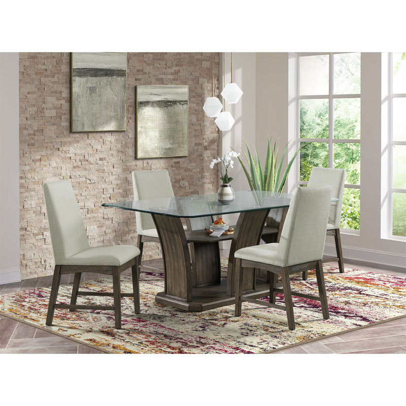 Simms 72'' Gray Glass Top Rectangular Dining Table