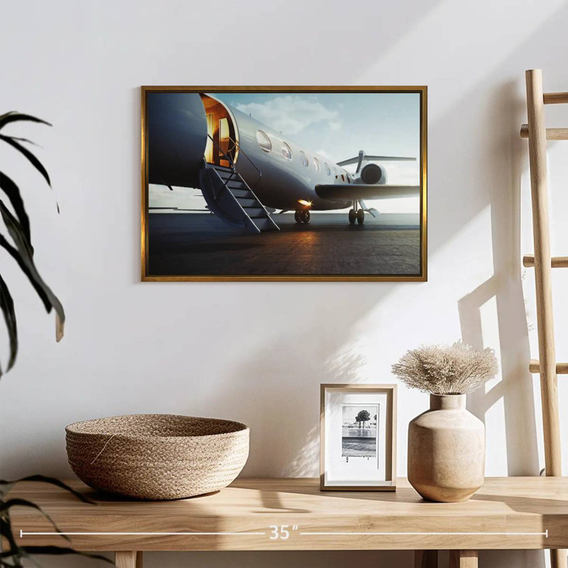 Avion privé de luxe, 19 po x 13 po, Cadre flottant doré