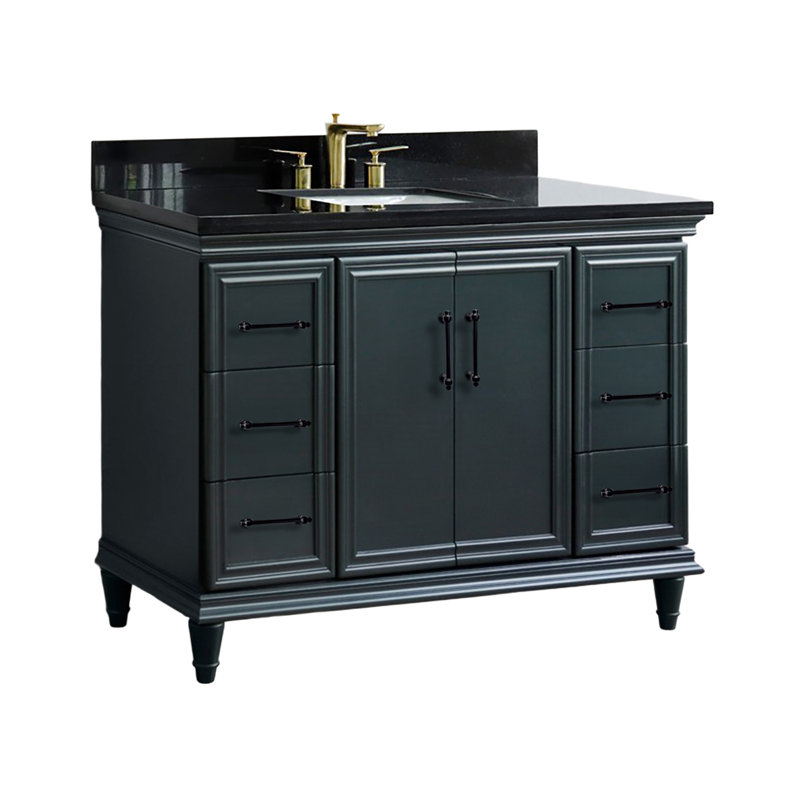 Finition de meuble-lavabo simple et lavabo rectangulaire en granit et rectangulaire, Noir, 49"