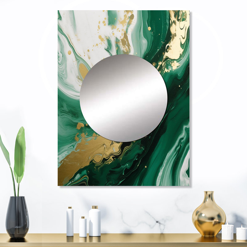 Mahsun vert et or Serene Cascade III - miroir mural décoratif abstrait, miroir moderne, impression d'art en métal